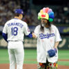Dodgers Yoshinobu Yamamoto and artist Takashi Murakami at the Dodgers Japanese Heritage Night 2052